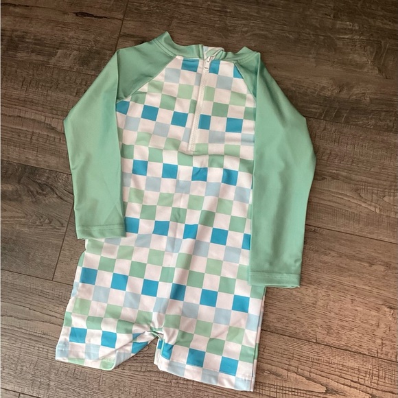 Mimi&coco mint Green and Blue Checkered Baby swimsuit Romper size 2T NWOT - Picture 3 of 5